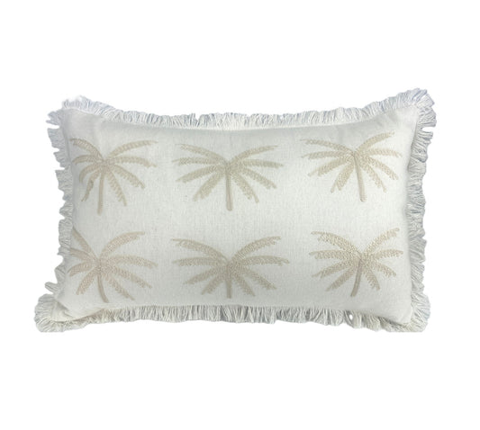 Palm Whisper Cushion Cover – White on White 30x50cm