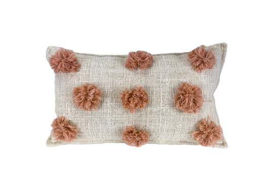 Pom Pom Drift Cushion Cover - White & Pink - 30x50cm